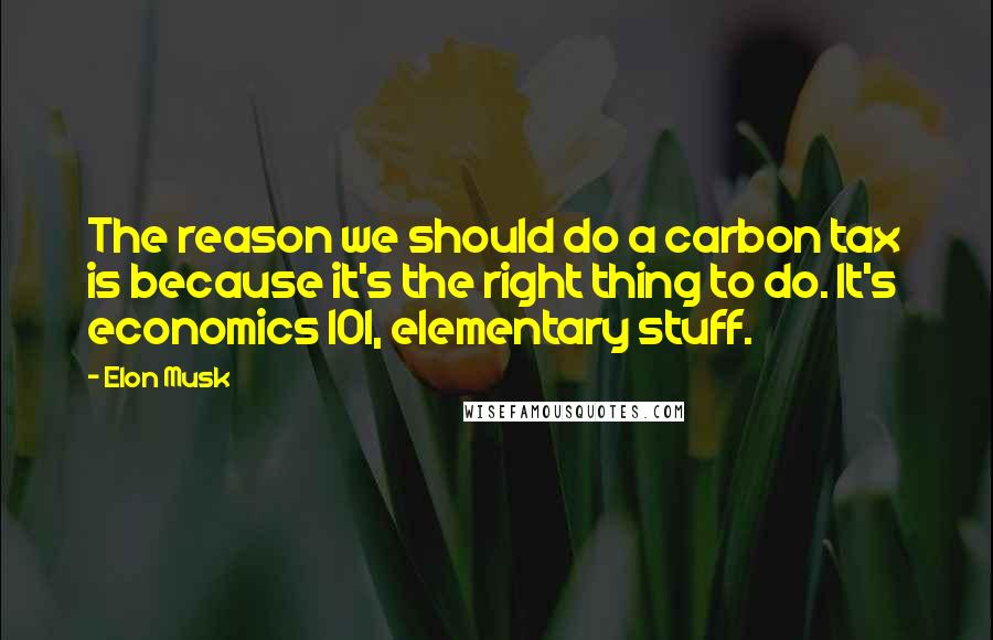 Elon Musk Quotes: The reason we should do a carbon tax is because it's the right thing to do. It's economics 101, elementary stuff.