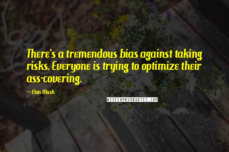 Elon Musk Quotes: There's a tremendous bias against taking risks. Everyone is trying to optimize their ass-covering.