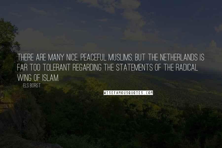 Els Borst Quotes: There are many nice, peaceful Muslims, but the Netherlands is far too tolerant regarding the statements of the radical wing of Islam.