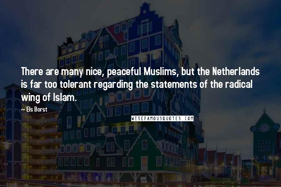 Els Borst Quotes: There are many nice, peaceful Muslims, but the Netherlands is far too tolerant regarding the statements of the radical wing of Islam.