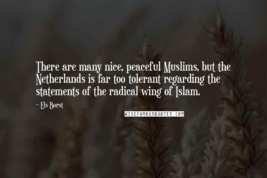 Els Borst Quotes: There are many nice, peaceful Muslims, but the Netherlands is far too tolerant regarding the statements of the radical wing of Islam.