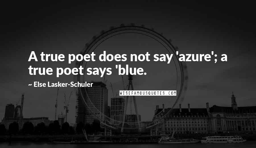 Else Lasker-Schuler Quotes: A true poet does not say 'azure'; a true poet says 'blue.