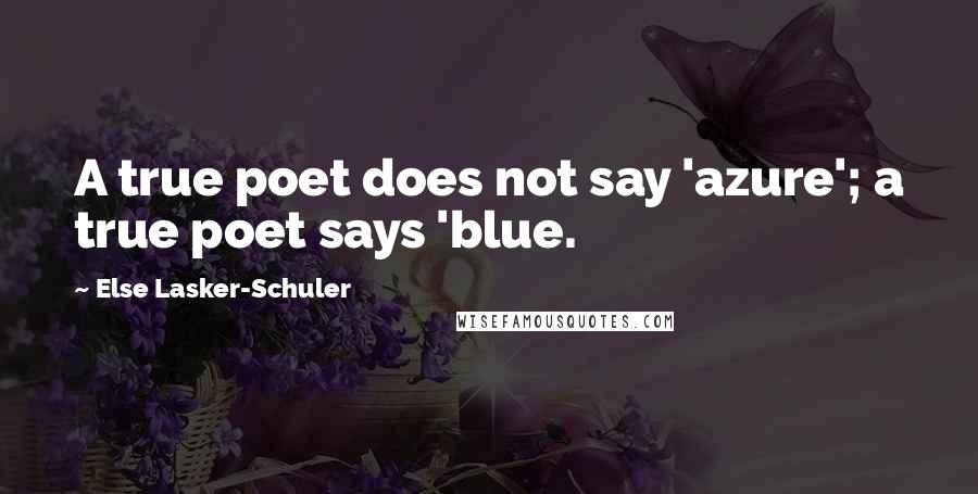 Else Lasker-Schuler Quotes: A true poet does not say 'azure'; a true poet says 'blue.