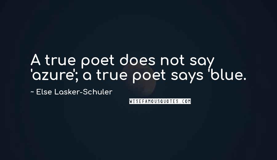 Else Lasker-Schuler Quotes: A true poet does not say 'azure'; a true poet says 'blue.