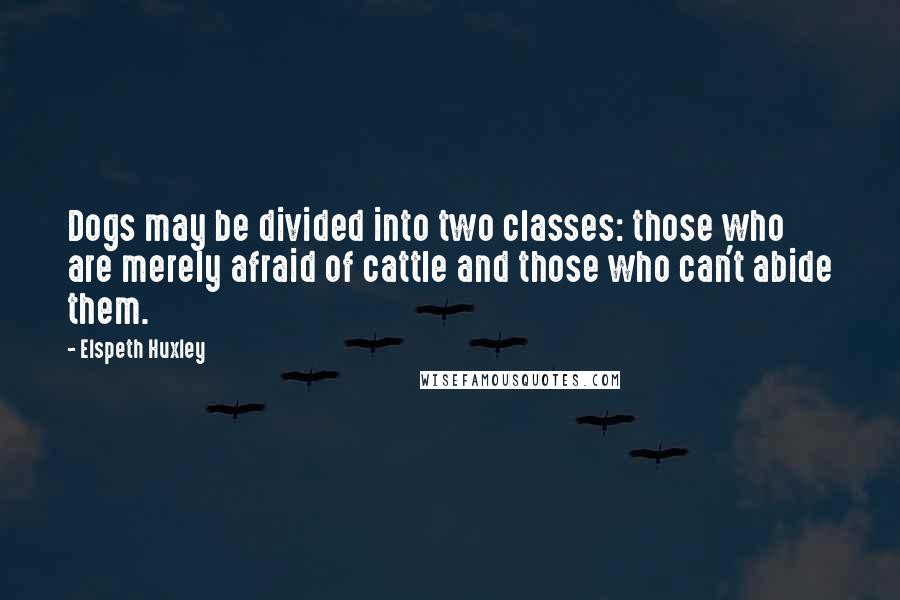 Elspeth Huxley Quotes: Dogs may be divided into two classes: those who are merely afraid of cattle and those who can't abide them.