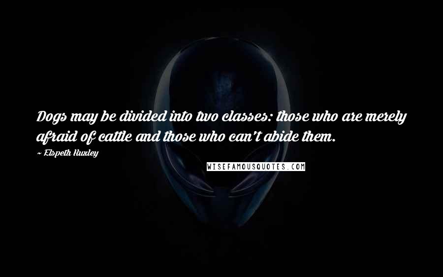 Elspeth Huxley Quotes: Dogs may be divided into two classes: those who are merely afraid of cattle and those who can't abide them.