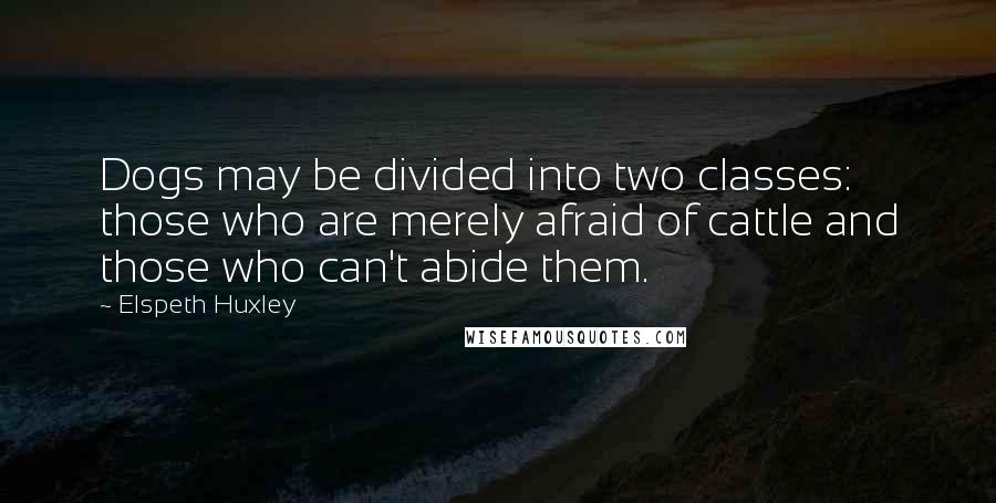 Elspeth Huxley Quotes: Dogs may be divided into two classes: those who are merely afraid of cattle and those who can't abide them.