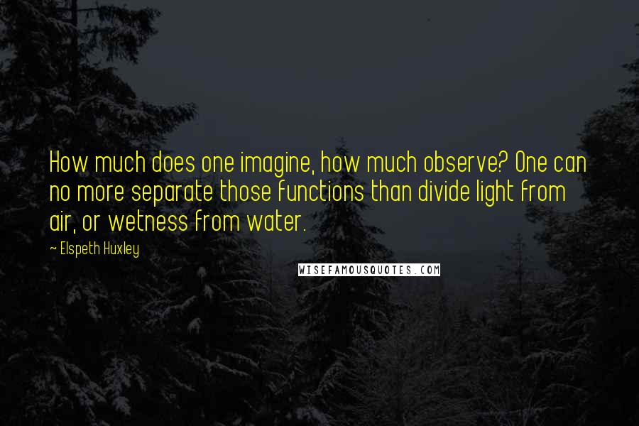 Elspeth Huxley Quotes: How much does one imagine, how much observe? One can no more separate those functions than divide light from air, or wetness from water.