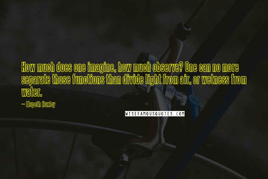 Elspeth Huxley Quotes: How much does one imagine, how much observe? One can no more separate those functions than divide light from air, or wetness from water.