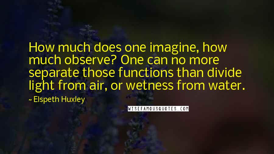 Elspeth Huxley Quotes: How much does one imagine, how much observe? One can no more separate those functions than divide light from air, or wetness from water.