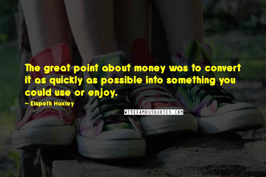 Elspeth Huxley Quotes: The great point about money was to convert it as quickly as possible into something you could use or enjoy.