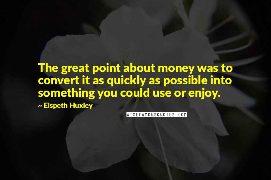 Elspeth Huxley Quotes: The great point about money was to convert it as quickly as possible into something you could use or enjoy.