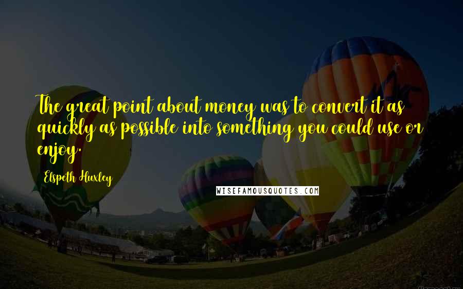 Elspeth Huxley Quotes: The great point about money was to convert it as quickly as possible into something you could use or enjoy.