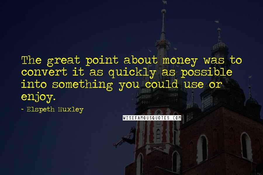 Elspeth Huxley Quotes: The great point about money was to convert it as quickly as possible into something you could use or enjoy.