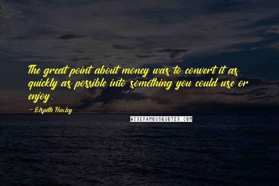 Elspeth Huxley Quotes: The great point about money was to convert it as quickly as possible into something you could use or enjoy.