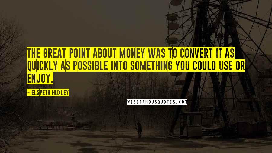 Elspeth Huxley Quotes: The great point about money was to convert it as quickly as possible into something you could use or enjoy.