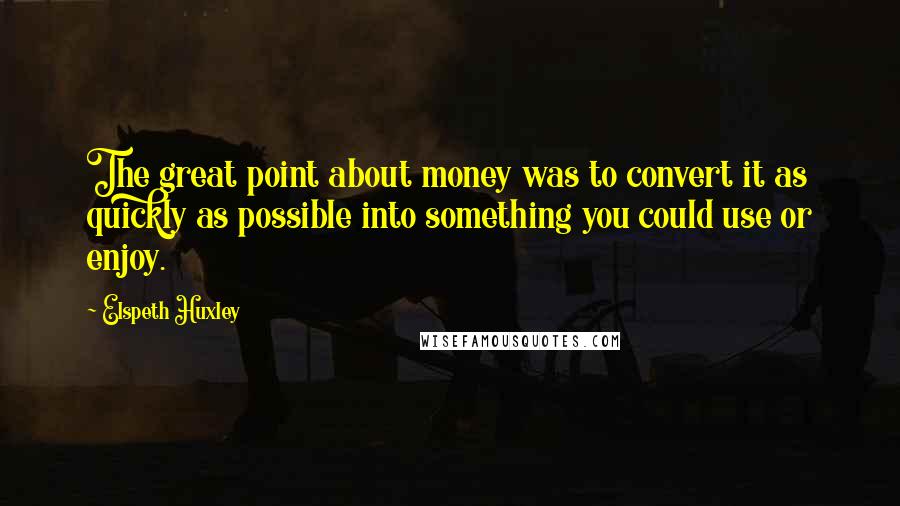 Elspeth Huxley Quotes: The great point about money was to convert it as quickly as possible into something you could use or enjoy.
