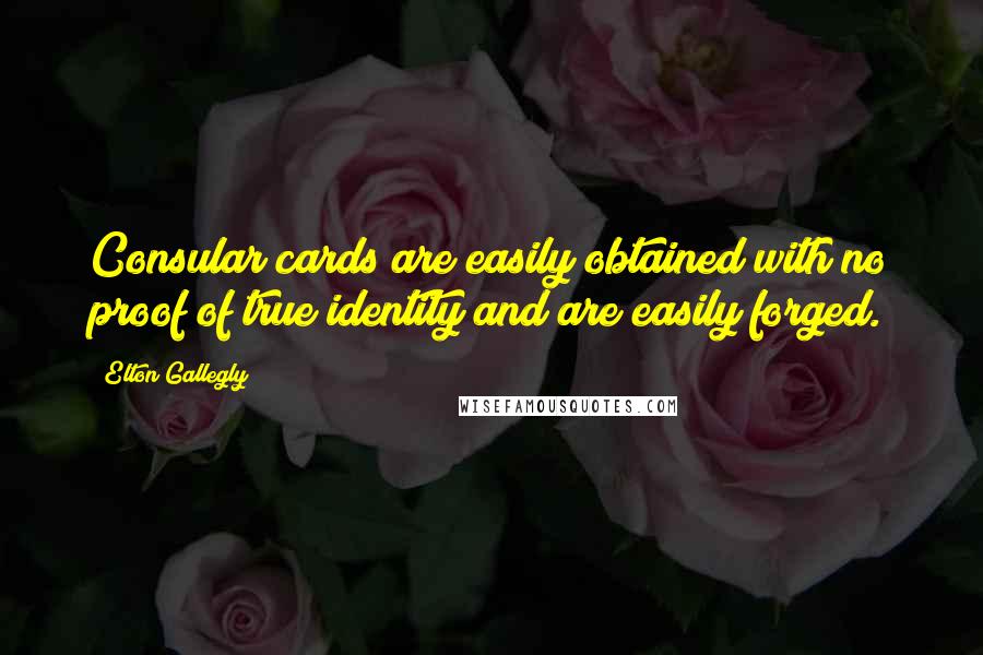 Elton Gallegly Quotes: Consular cards are easily obtained with no proof of true identity and are easily forged.