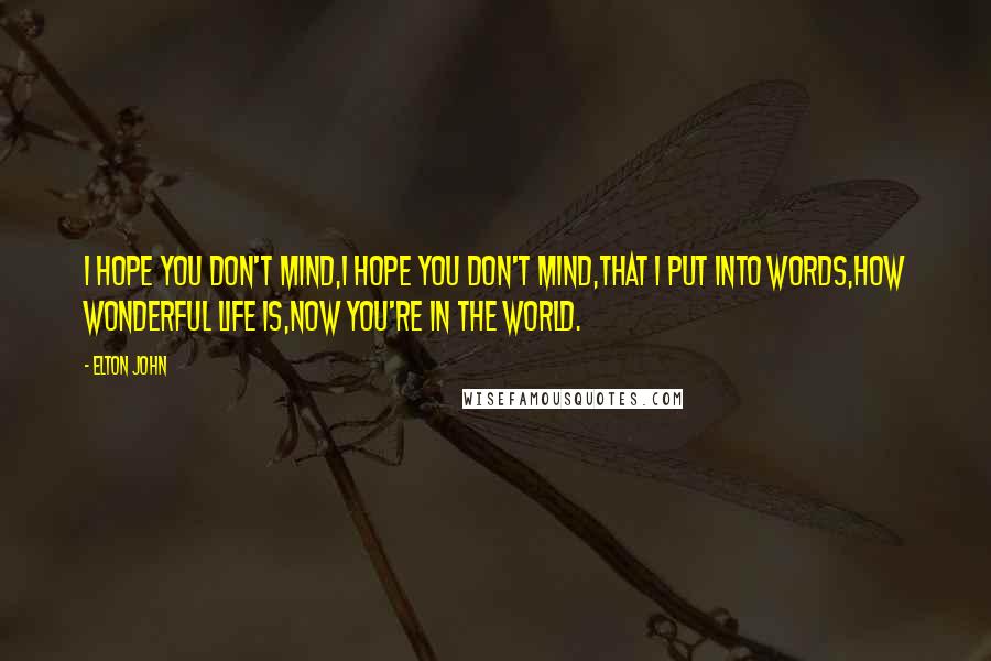 Elton John Quotes: I hope you don't mind,I hope you don't mind,that I put into words,how wonderful life is,now you're in the world.