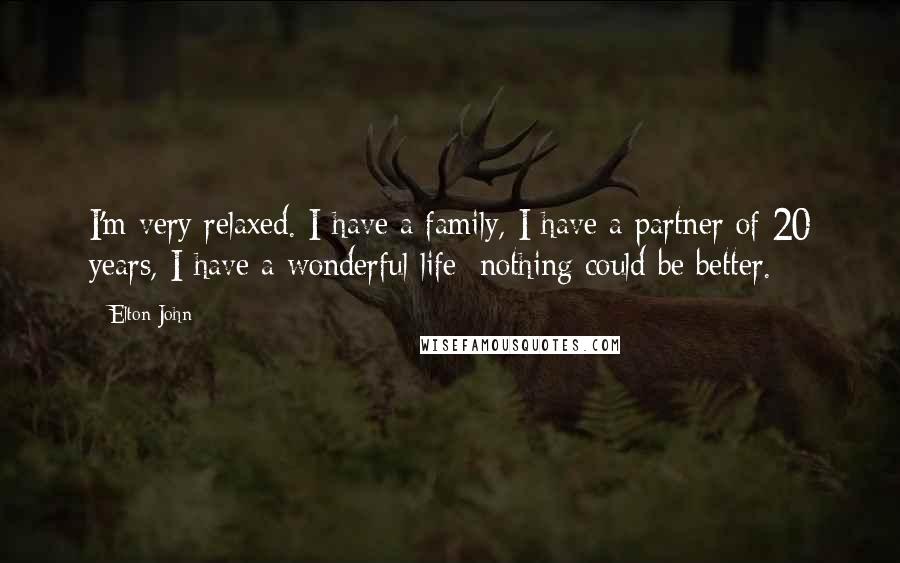 Elton John Quotes: I'm very relaxed. I have a family, I have a partner of 20 years, I have a wonderful life; nothing could be better.