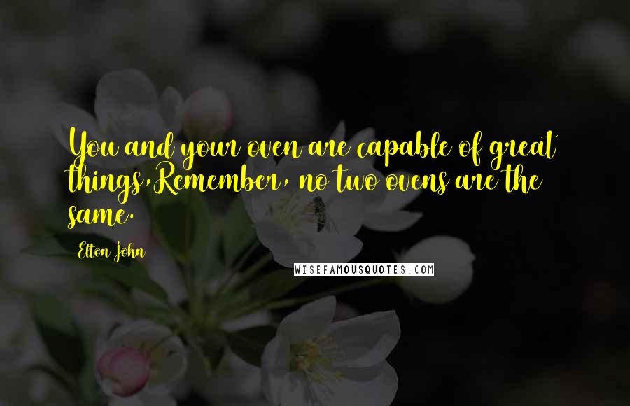 Elton John Quotes: You and your oven are capable of great things,Remember, no two ovens are the same.