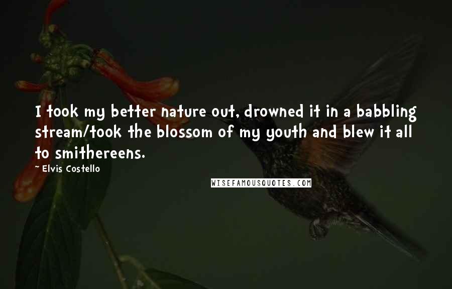 Elvis Costello Quotes: I took my better nature out, drowned it in a babbling stream/took the blossom of my youth and blew it all to smithereens.