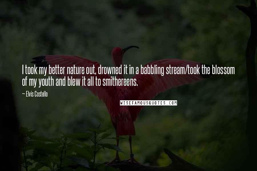 Elvis Costello Quotes: I took my better nature out, drowned it in a babbling stream/took the blossom of my youth and blew it all to smithereens.