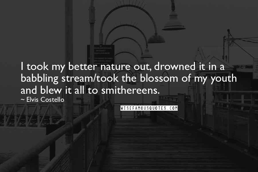 Elvis Costello Quotes: I took my better nature out, drowned it in a babbling stream/took the blossom of my youth and blew it all to smithereens.