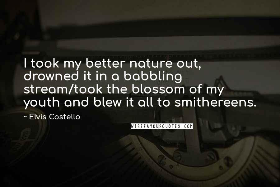 Elvis Costello Quotes: I took my better nature out, drowned it in a babbling stream/took the blossom of my youth and blew it all to smithereens.