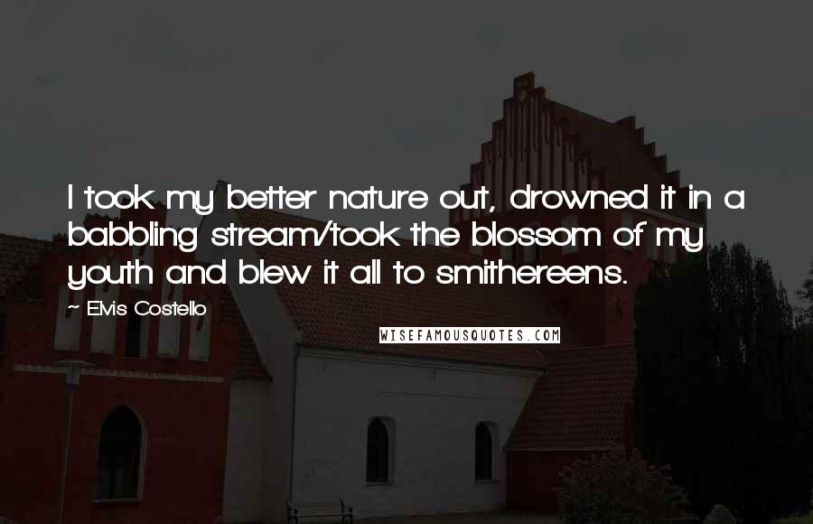Elvis Costello Quotes: I took my better nature out, drowned it in a babbling stream/took the blossom of my youth and blew it all to smithereens.