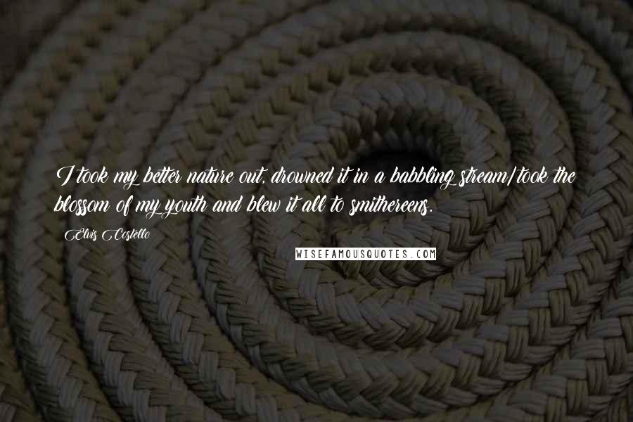 Elvis Costello Quotes: I took my better nature out, drowned it in a babbling stream/took the blossom of my youth and blew it all to smithereens.