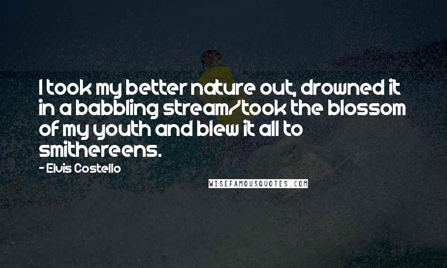Elvis Costello Quotes: I took my better nature out, drowned it in a babbling stream/took the blossom of my youth and blew it all to smithereens.