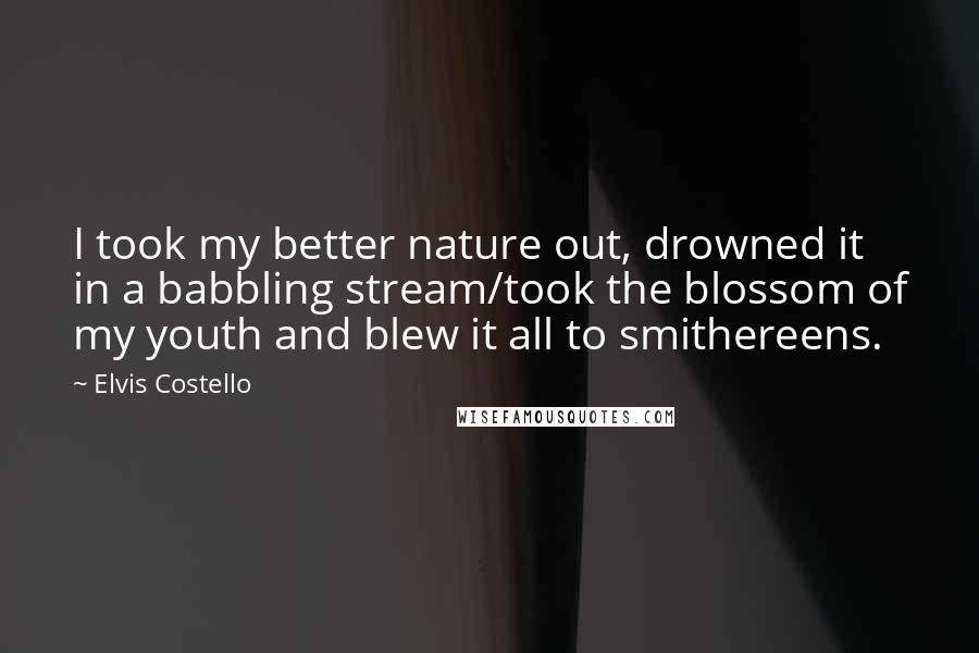 Elvis Costello Quotes: I took my better nature out, drowned it in a babbling stream/took the blossom of my youth and blew it all to smithereens.