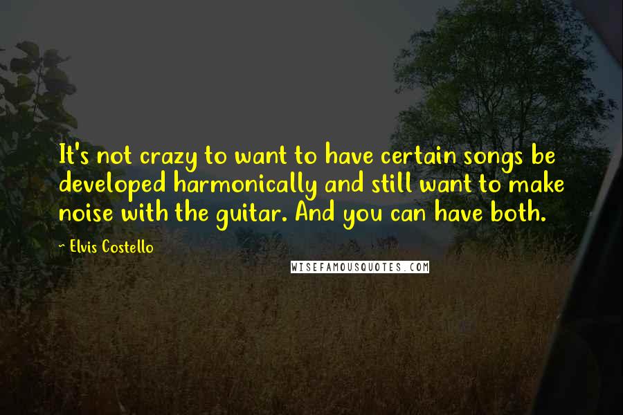 Elvis Costello Quotes: It's not crazy to want to have certain songs be developed harmonically and still want to make noise with the guitar. And you can have both.