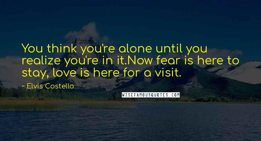 Elvis Costello Quotes: You think you're alone until you realize you're in it.Now fear is here to stay, love is here for a visit.