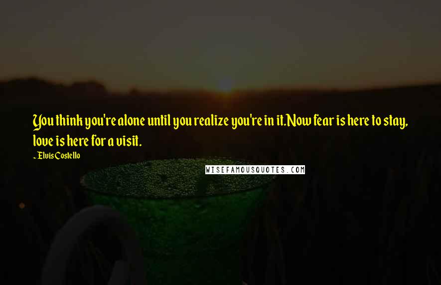 Elvis Costello Quotes: You think you're alone until you realize you're in it.Now fear is here to stay, love is here for a visit.