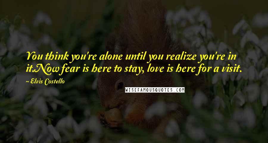 Elvis Costello Quotes: You think you're alone until you realize you're in it.Now fear is here to stay, love is here for a visit.