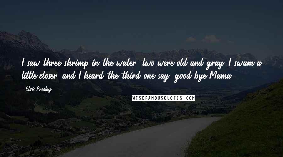 Elvis Presley Quotes: I saw three shrimp in the water, two were old and gray. I swam a little closer, and I heard the third one say, good-bye Mama.