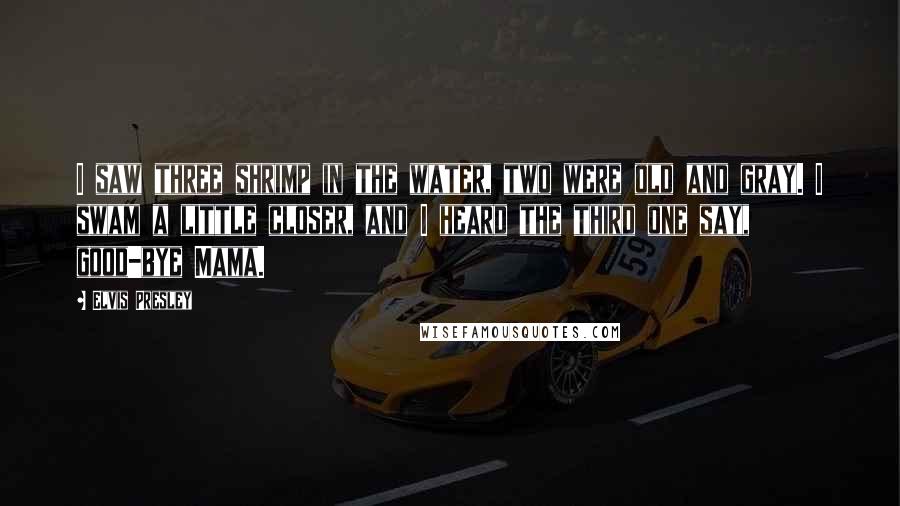 Elvis Presley Quotes: I saw three shrimp in the water, two were old and gray. I swam a little closer, and I heard the third one say, good-bye Mama.