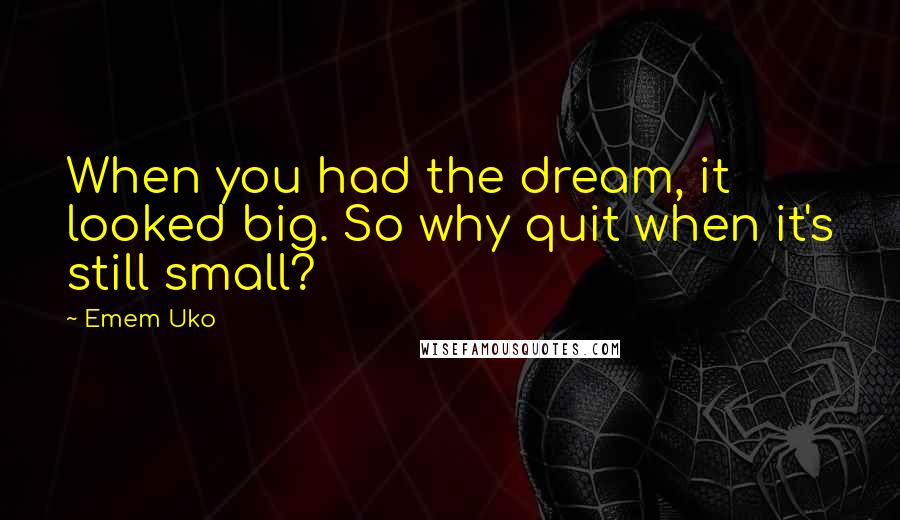 Emem Uko Quotes: When you had the dream, it looked big. So why quit when it's still small?