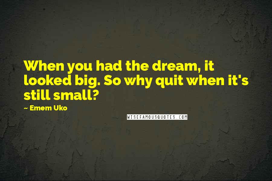 Emem Uko Quotes: When you had the dream, it looked big. So why quit when it's still small?