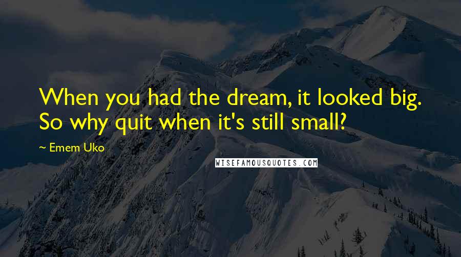 Emem Uko Quotes: When you had the dream, it looked big. So why quit when it's still small?