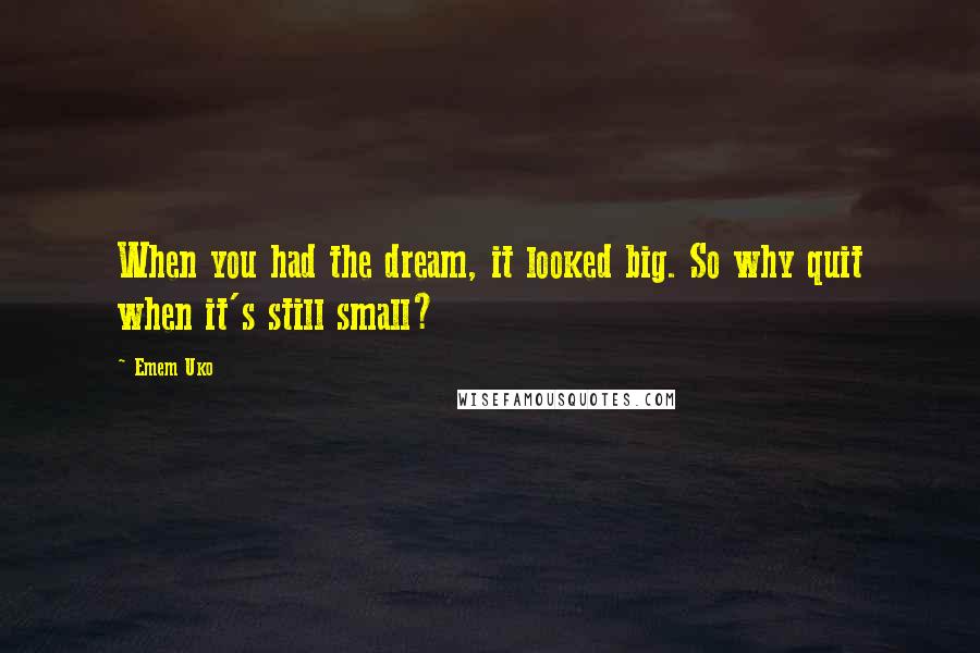 Emem Uko Quotes: When you had the dream, it looked big. So why quit when it's still small?