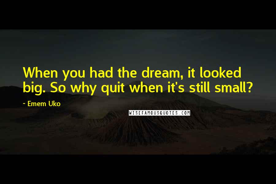 Emem Uko Quotes: When you had the dream, it looked big. So why quit when it's still small?