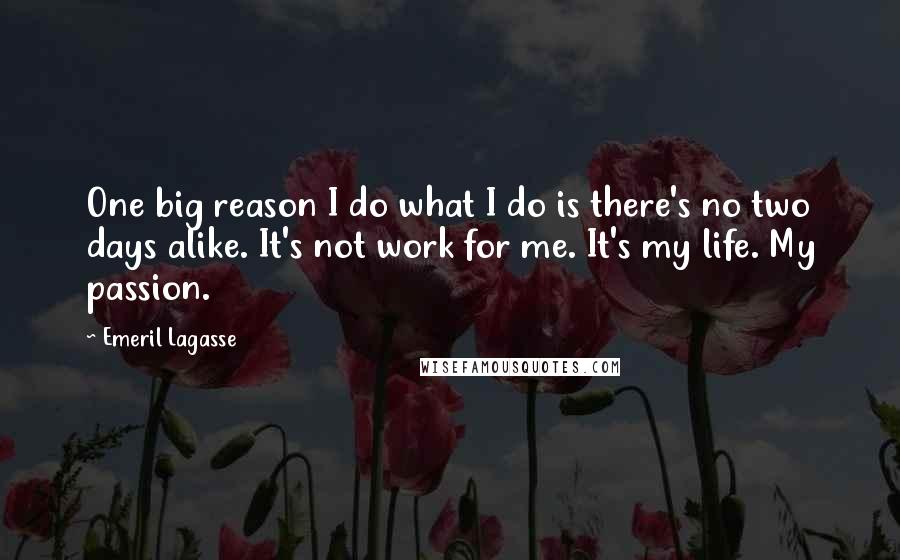 Emeril Lagasse Quotes: One big reason I do what I do is there's no two days alike. It's not work for me. It's my life. My passion.