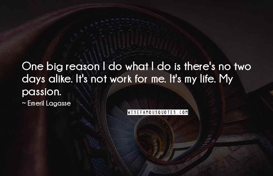Emeril Lagasse Quotes: One big reason I do what I do is there's no two days alike. It's not work for me. It's my life. My passion.