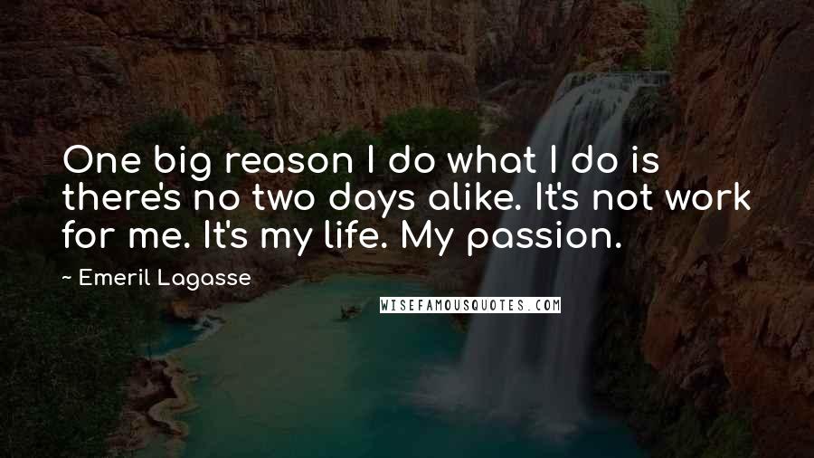 Emeril Lagasse Quotes: One big reason I do what I do is there's no two days alike. It's not work for me. It's my life. My passion.