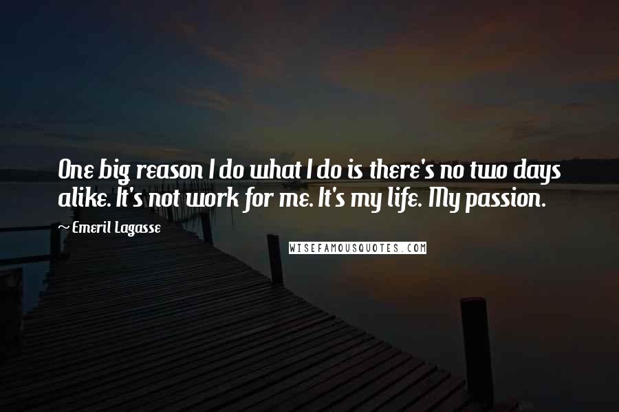 Emeril Lagasse Quotes: One big reason I do what I do is there's no two days alike. It's not work for me. It's my life. My passion.