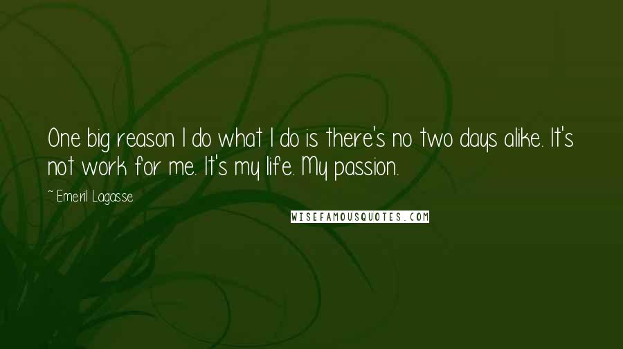 Emeril Lagasse Quotes: One big reason I do what I do is there's no two days alike. It's not work for me. It's my life. My passion.