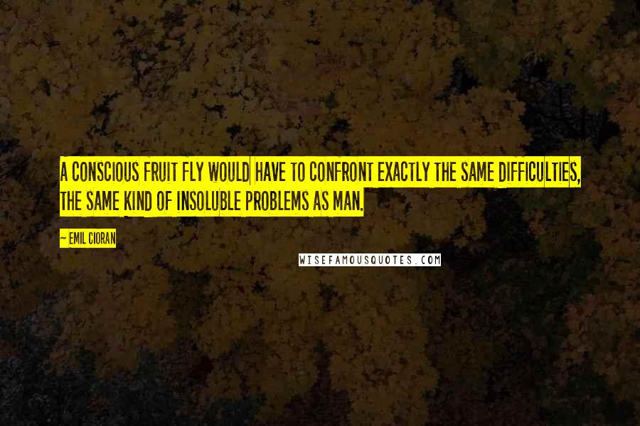 Emil Cioran Quotes: A conscious fruit fly would have to confront exactly the same difficulties, the same kind of insoluble problems as man.